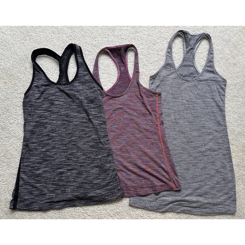 Lot of 3 Lululemon Cool Racerback CRB Tank Tops Space Dye Gray Purple Size 4